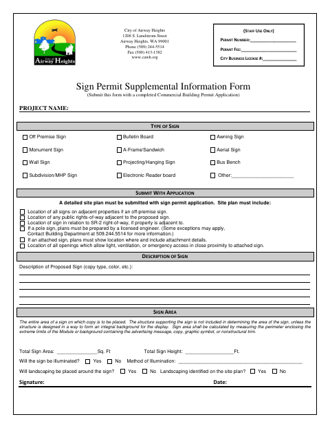 First page of the Sign Permit Supplemental Information Form