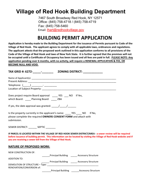 First page of the Building Permit Application