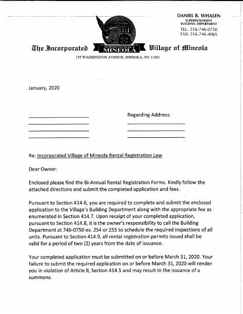 First page of the Rental Registration Application