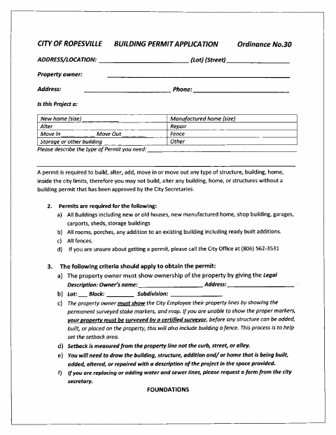 First page of the Building Permit Application