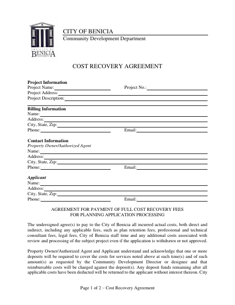 First page of the Cost Recovery Agreement