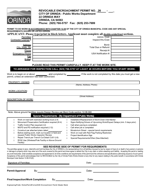 First page of the Revocable Encroachment Permit
