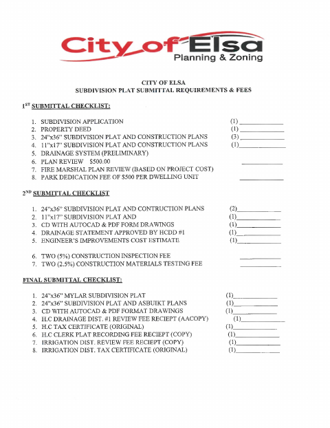 First page of the Subdivision Plat Application