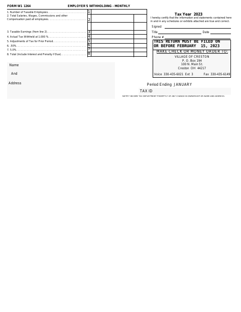 First page of the Employer's Withholding - Monthly