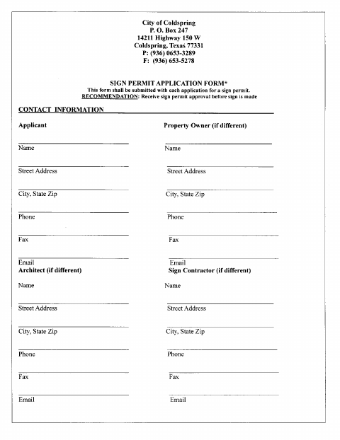 First page of the Sign Permit Application