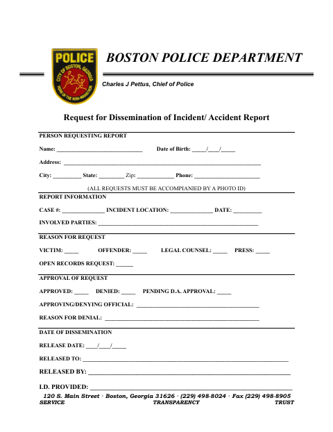 First page of the Request for Dissemination of Incident/Accident Report