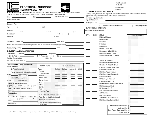 First page of the Construction Permit Application – Electrical Subcode