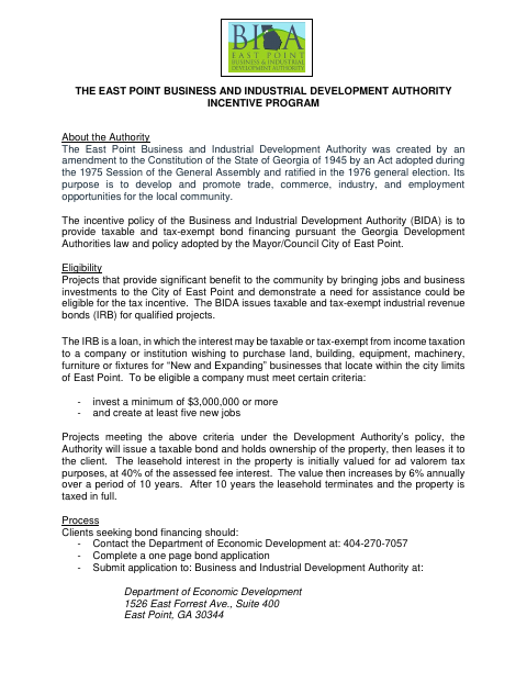 First page of the Industrial Development Bond Application