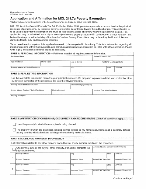 First page of the Poverty Exemption Application