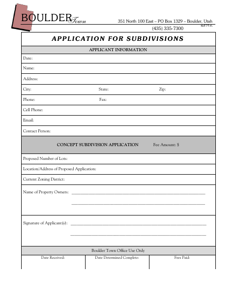 First page of the Concept Subdivision Application