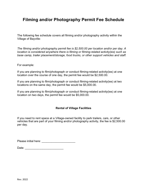 First page of the Filming and/or Photography Permit Application