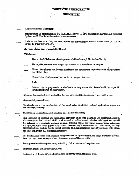 First page of the Variance Application