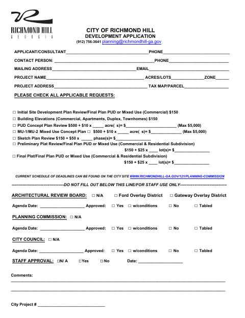 First page of the Development Application Packet