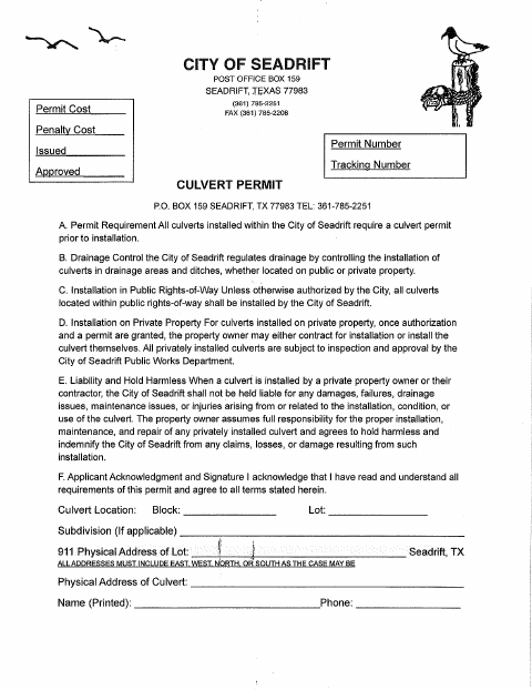 First page of the Culvert Permit