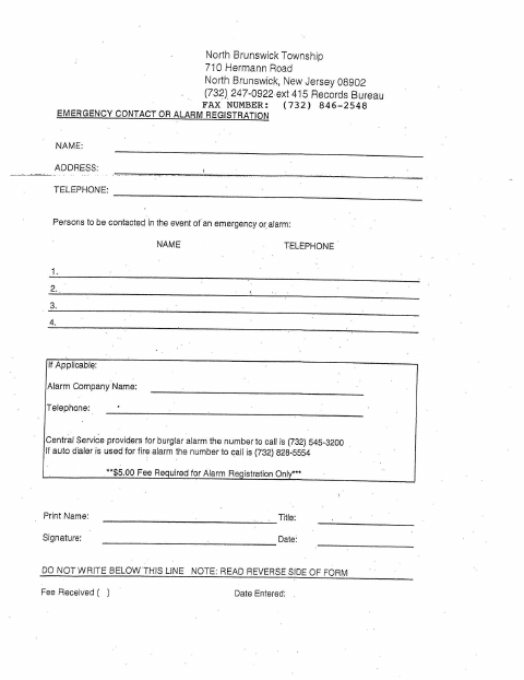 First page of the Home Alarm Registration