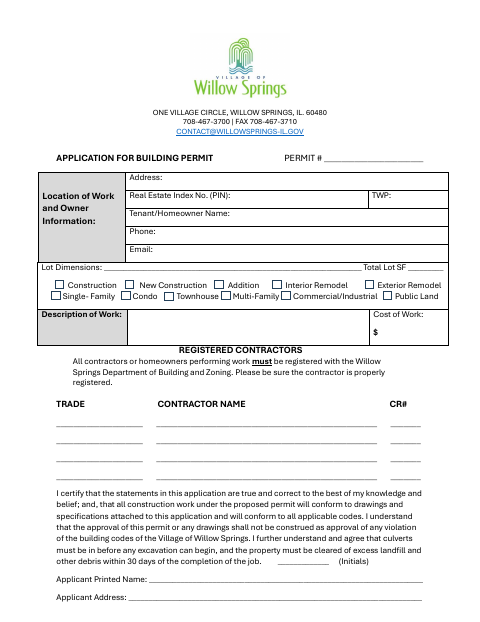 First page of the Application for Building Permit