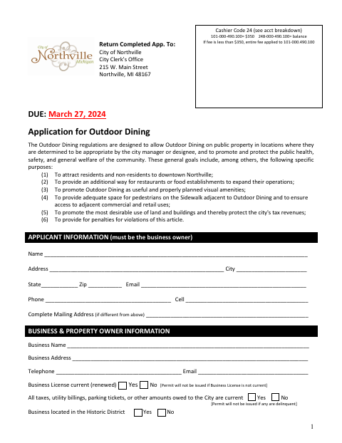 First page of the Application for Outdoor Dining