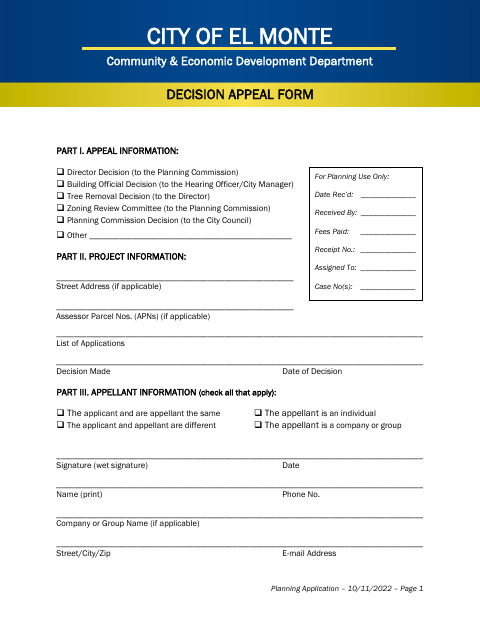 First page of the Decision Appeal Form