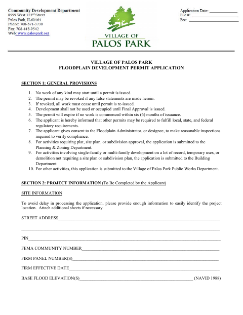 First page of the Floodplain Development Permit Application