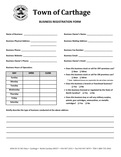 First page of the Business Registration Form
