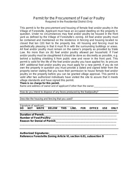 First page of the Fowl or Poultry Permit
