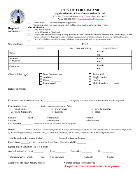 First page of the Application For A New Construction Permit