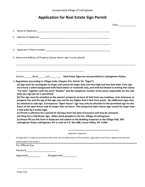 First page of the Real Estate Sign Permit Application