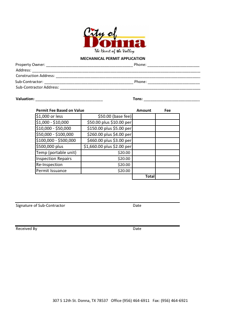 First page of the Mechanical Permit Application