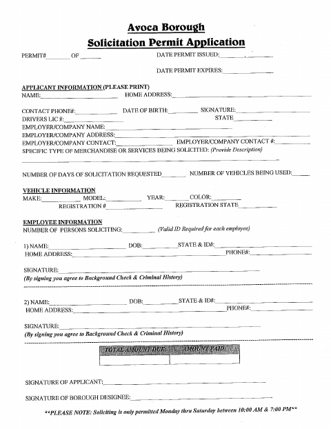 First page of the Solicitation Permit Application