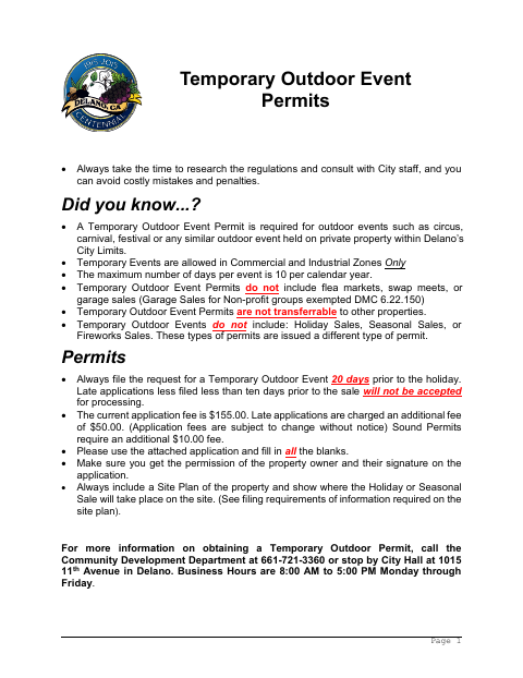 First page of the Temporary Outdoor Event Permit Application