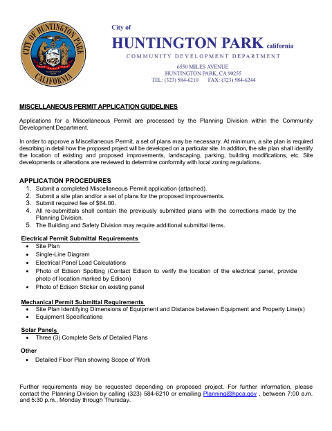 First page of the Miscellaneous Permit Application
