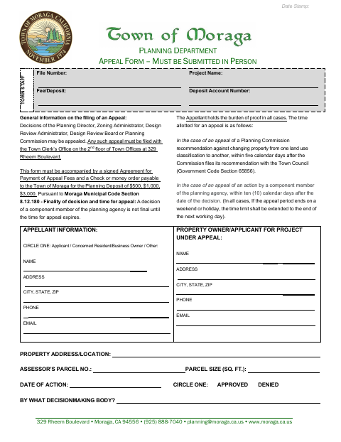 First page of the Planning Department Appeal Form