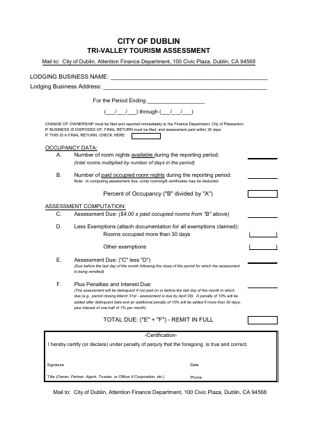 First page of the Tri-Valley Tourism Assessment