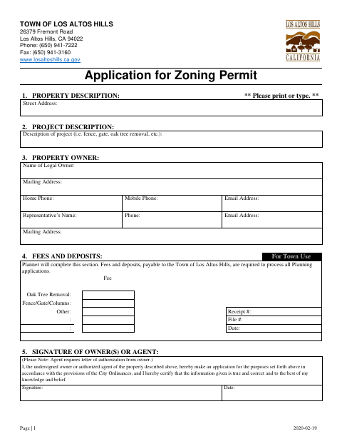 First page of the Application for Zoning Permit