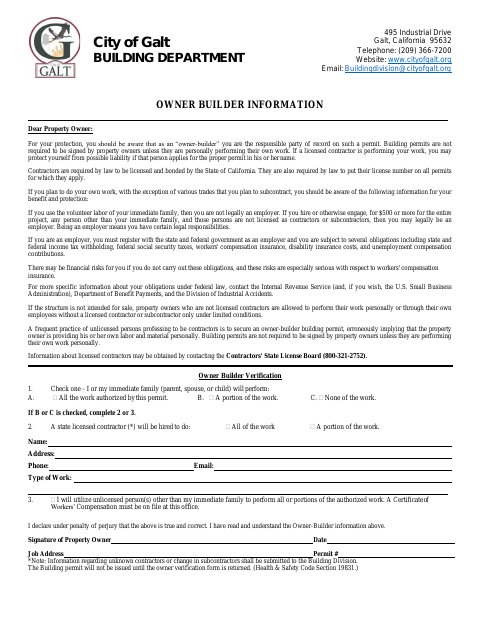 First page of the Owner-Builder Verification