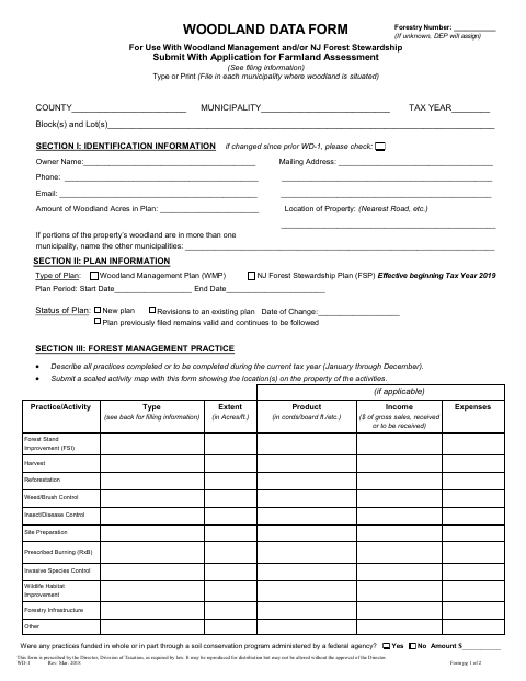 First page of the Woodland Data Form