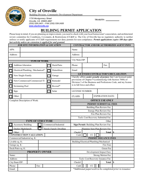 First page of the Building Permit Application