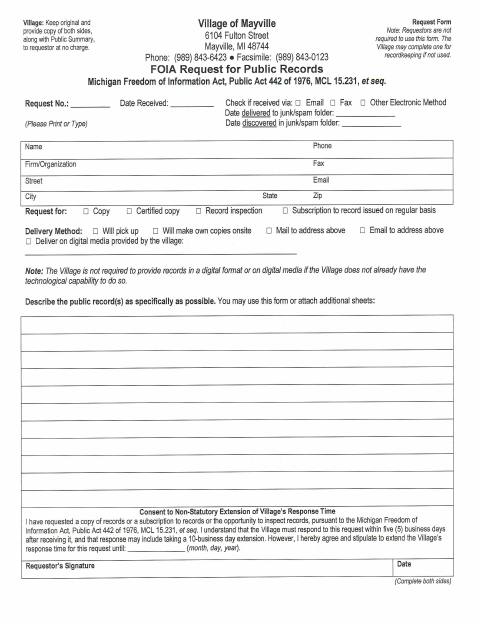 First page of the FOIA Request Form