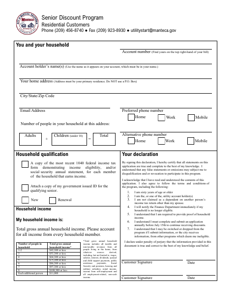 First page of the Senior Discount Application