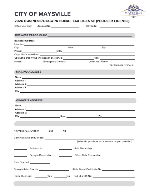 First page of the Peddler License Application and Status Affidavit