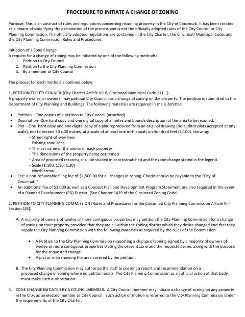 First page of the Zone Change Application Packet