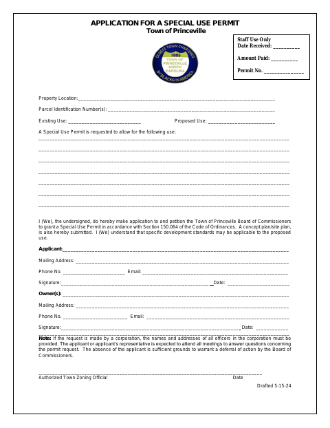 First page of the Application for a Special Use Permit