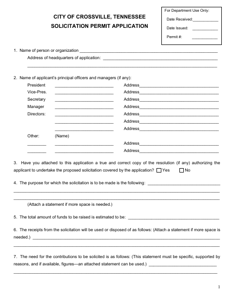 First page of the Solicitation Permit Application
