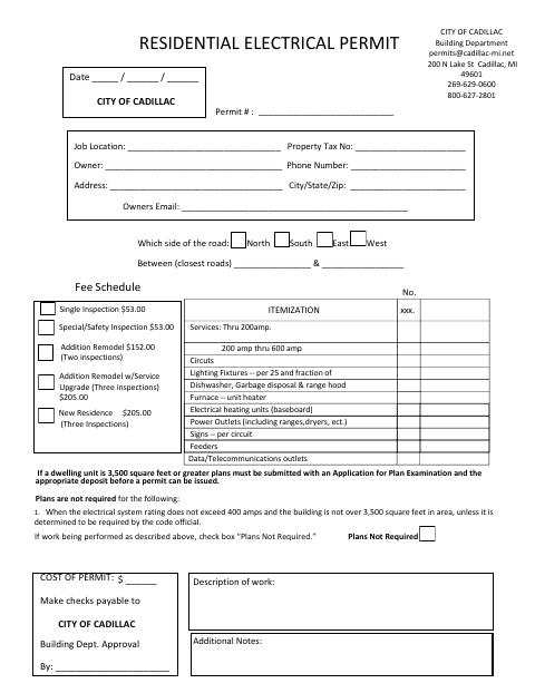 First page of the Residential Electrical Permit