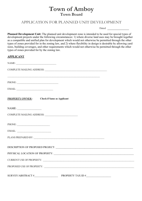 First page of the Planned Unit Development Application