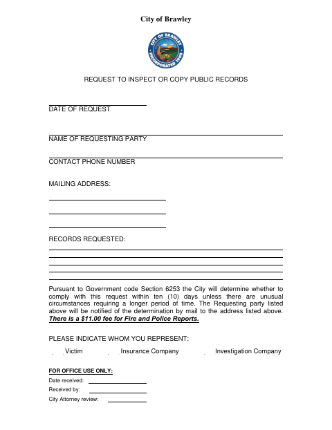 First page of the Request to Inspect or Copy Public Records