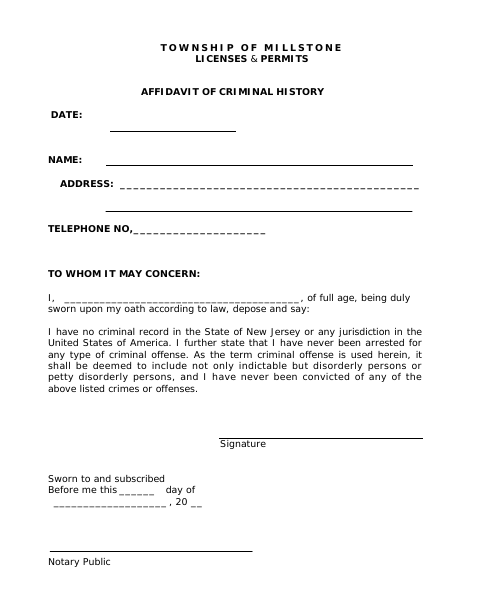 First page of the Affidavit of Criminal History