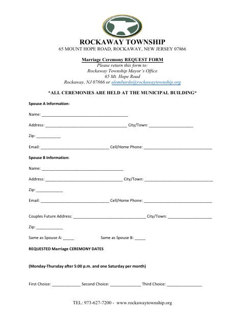 First page of the Marriage Ceremony Request Form