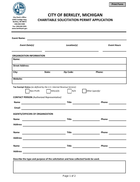 First page of the Charitable Solicitation Permit Packet