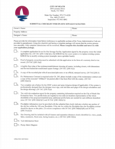 First page of the On-Site Sewage Facility Permit Application